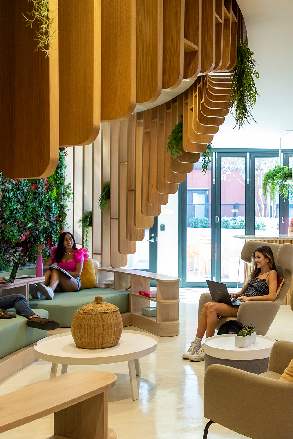 Two friends studying in a lounge