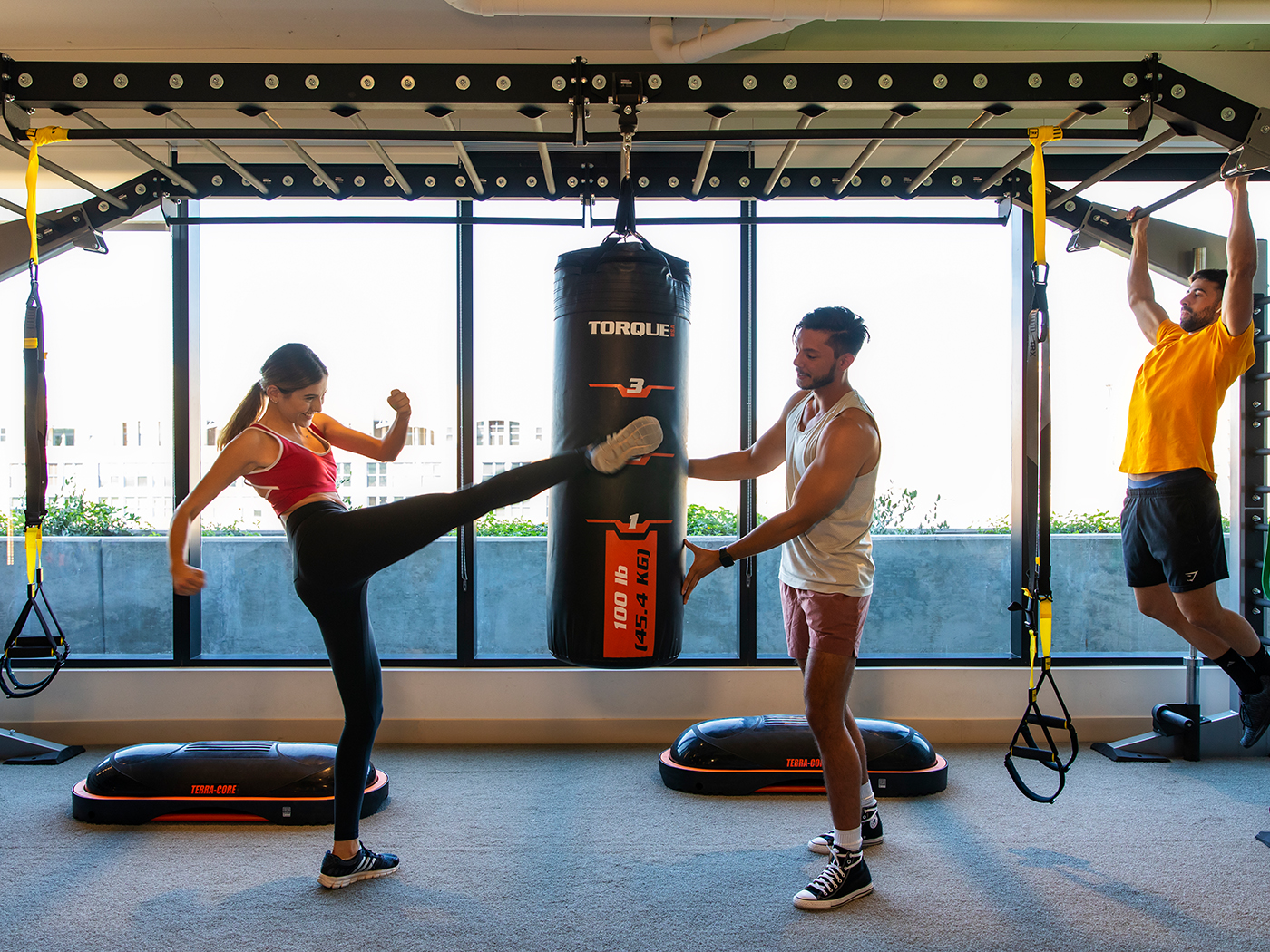 Two people working out together
